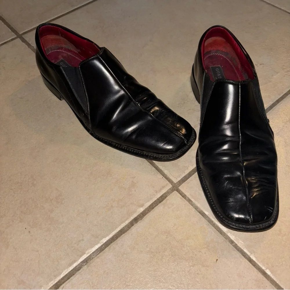 Gordon Rush Men's Black Leather Square Toe Slip-On Dress Shoes Size 9.5